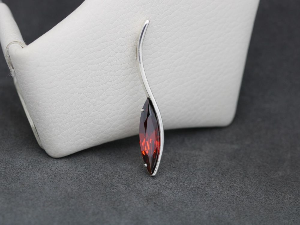 REFURBISHED Long sterling silver & red marquise stone pendant
