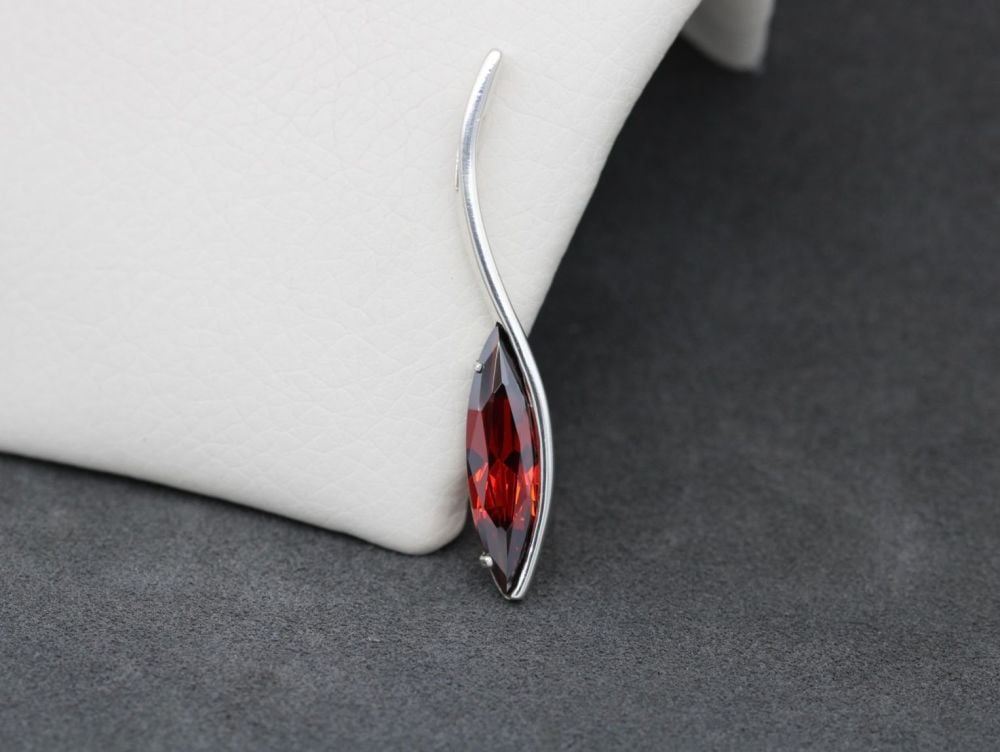 REFURBISHED Long sterling silver & red marquise stone pendant