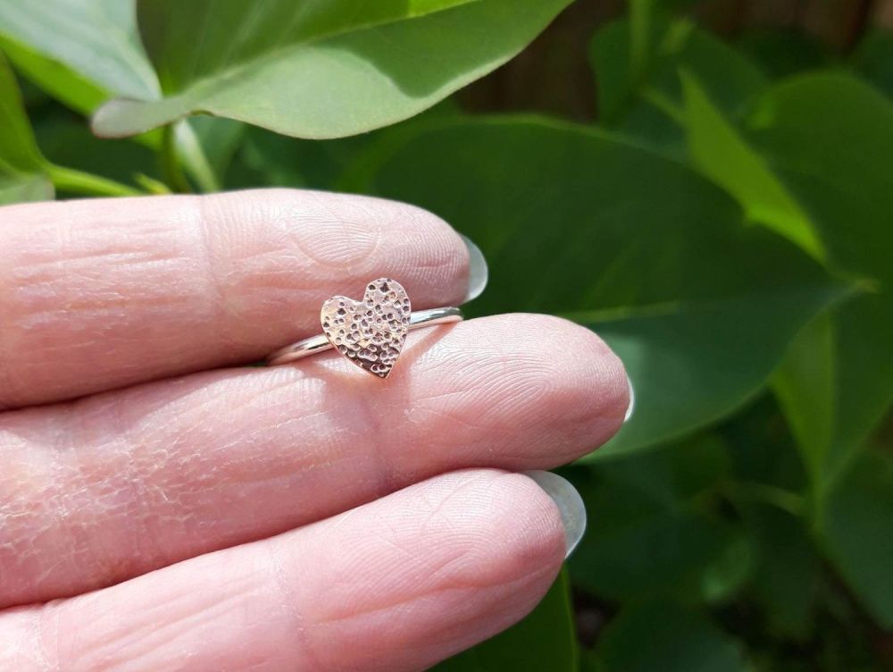 HANDMADE Sterling silver & copper heart ring (M ½)
