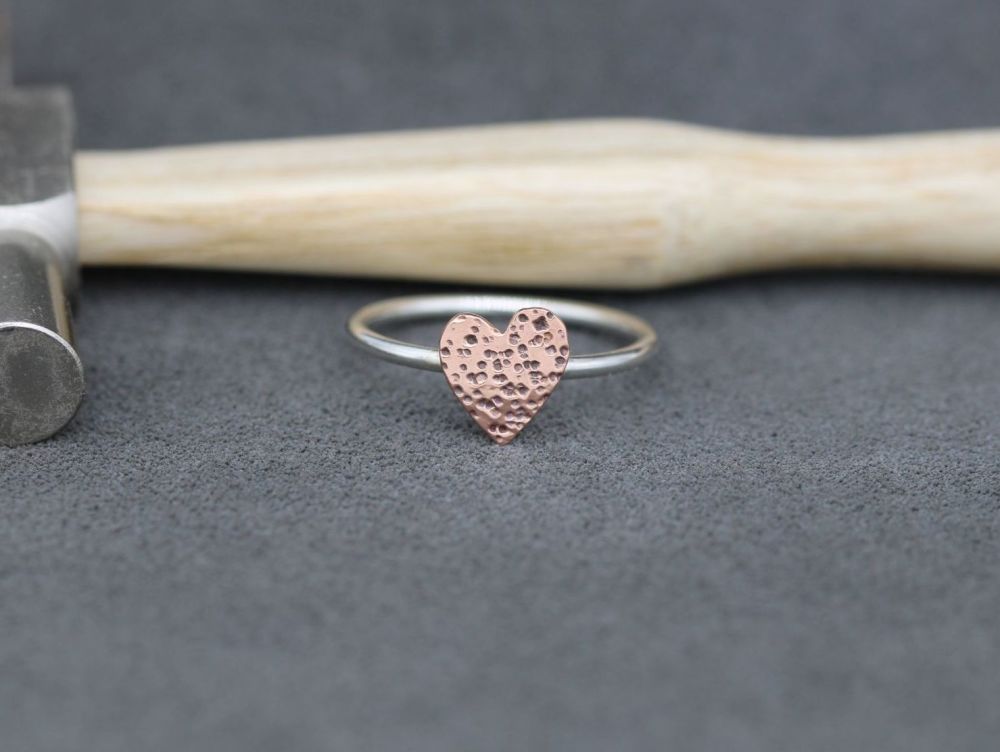 HANDMADE Sterling silver & copper heart ring (M ½)