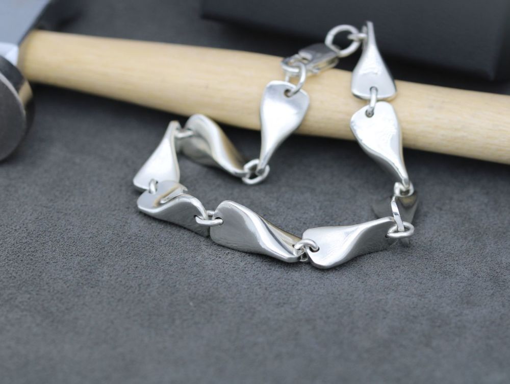 HANDMADE Sterling silver bracelet with smooth tactile chunks