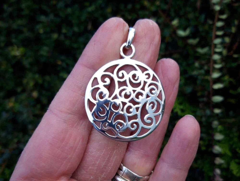 REFURBISHED Decorative sterling silver disc pendant