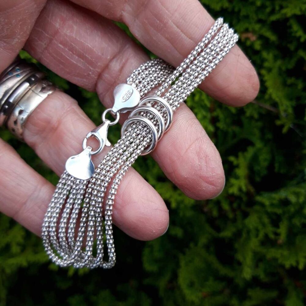 REFURBISHED Multi strand sterling silver popcorn chain bracelet