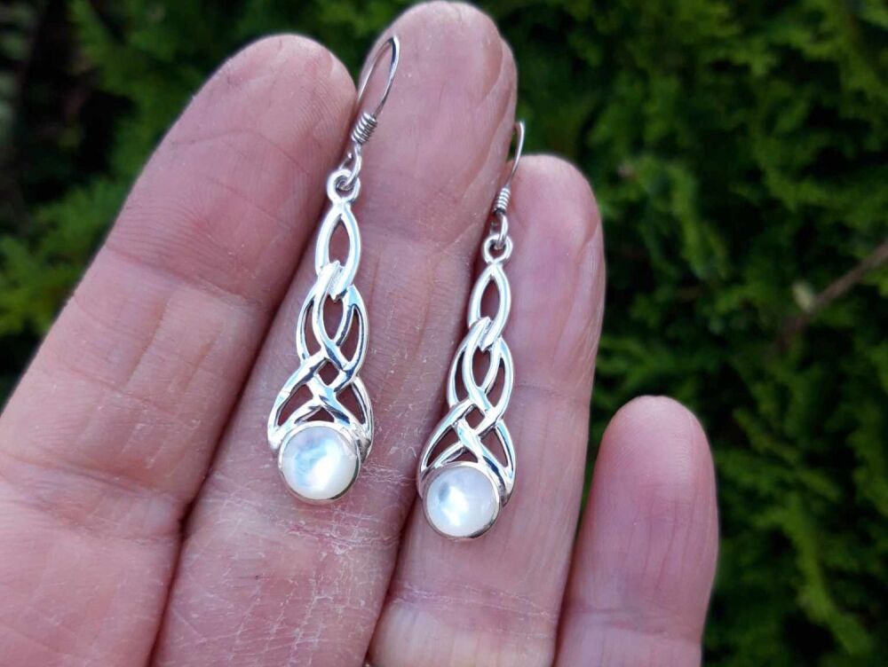 REFURBISHED Celtic sterling silver & mother of pearl earrings