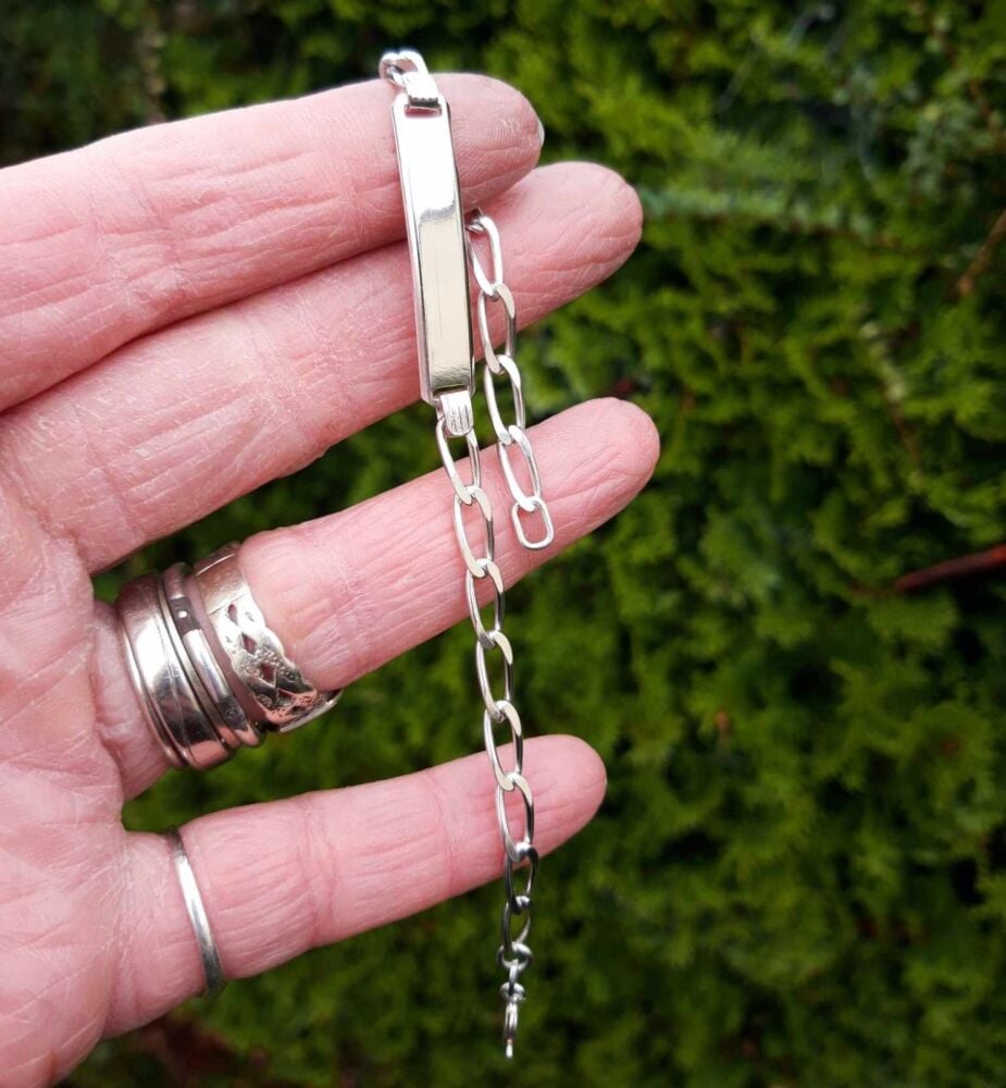 REFURBISHED Sterling silver elongated curb chain identity bracelet