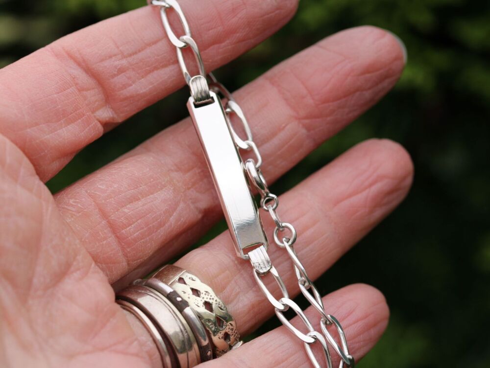 REFURBISHED Sterling silver elongated curb chain identity bracelet