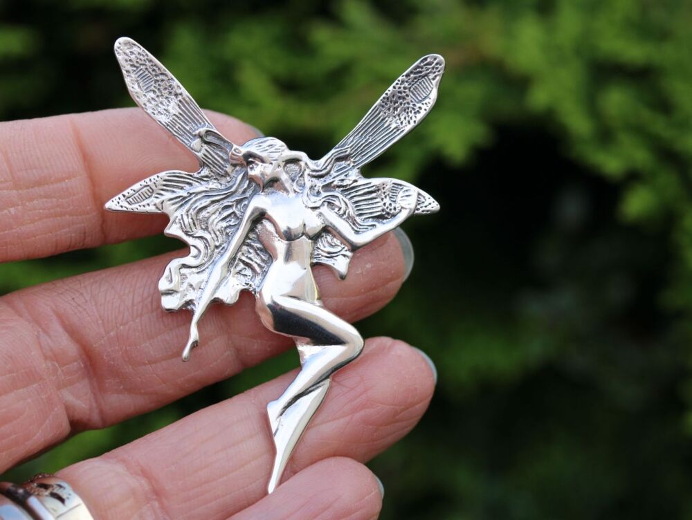 REFURBISHED Large sterling silver fairy brooch