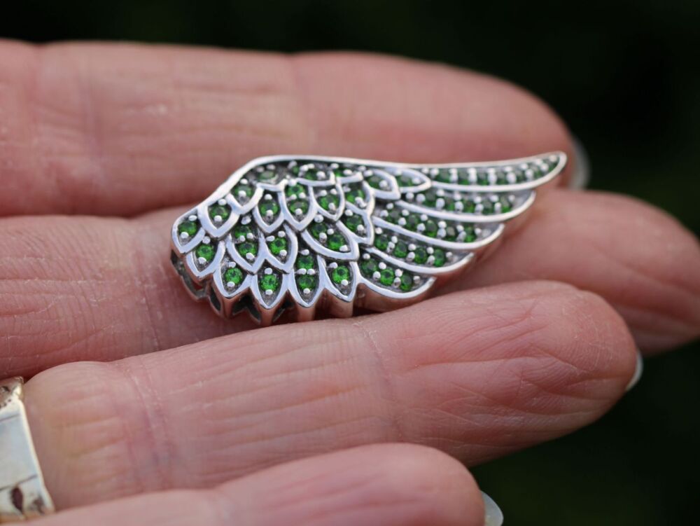 REFURBISHED Unusual sterling silver & chrome diopside wing pendant