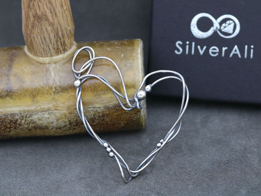 HANDMADE Large sterling silver heart pendant (B)
