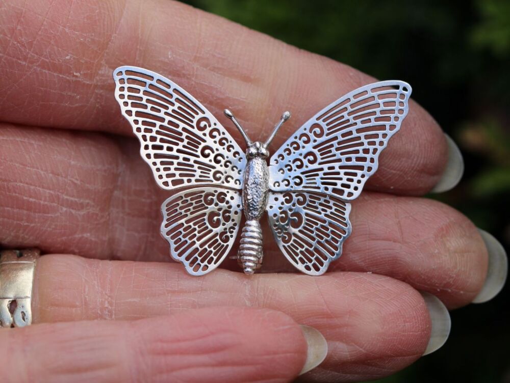 REFURBISHED Vintage sterling silver butterfly brooch
