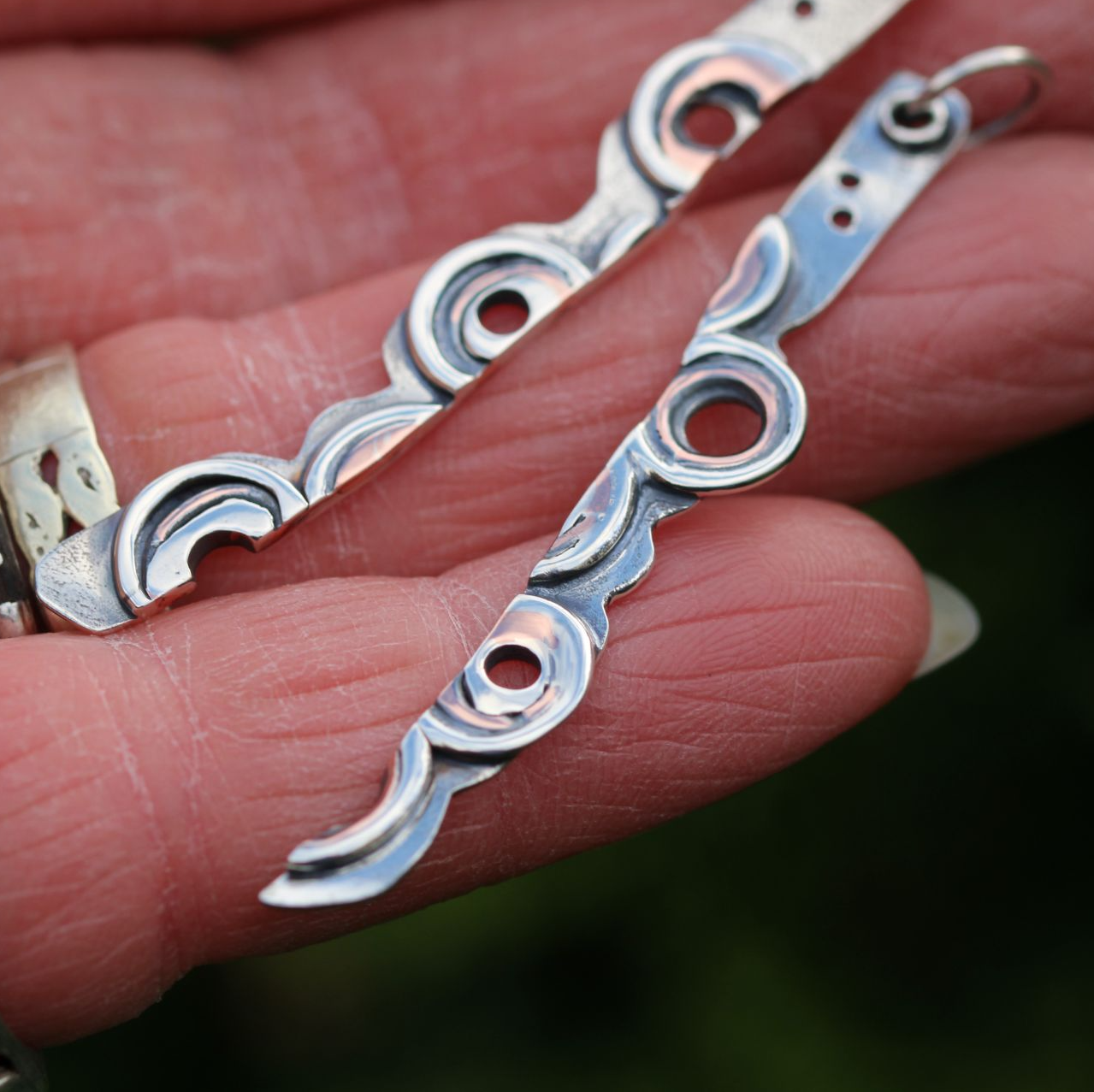 SilverAli Handmadea brutalist earrings rectangle in half with copper rings  (4).JPG