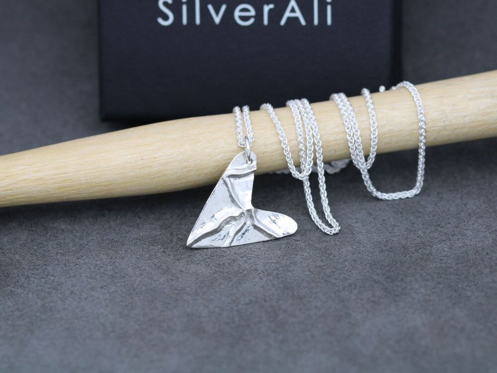 HANDMADE Sterling silver ridge textured heart necklace