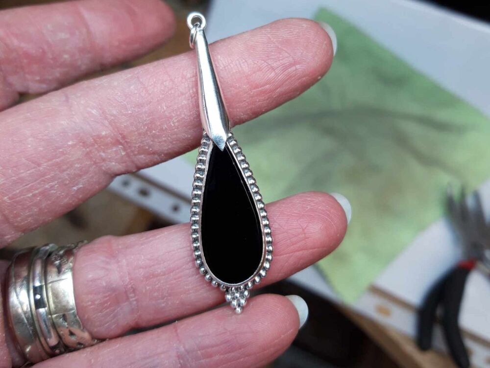 REFURBISHED Bali style sterling silver & black onyx pendant