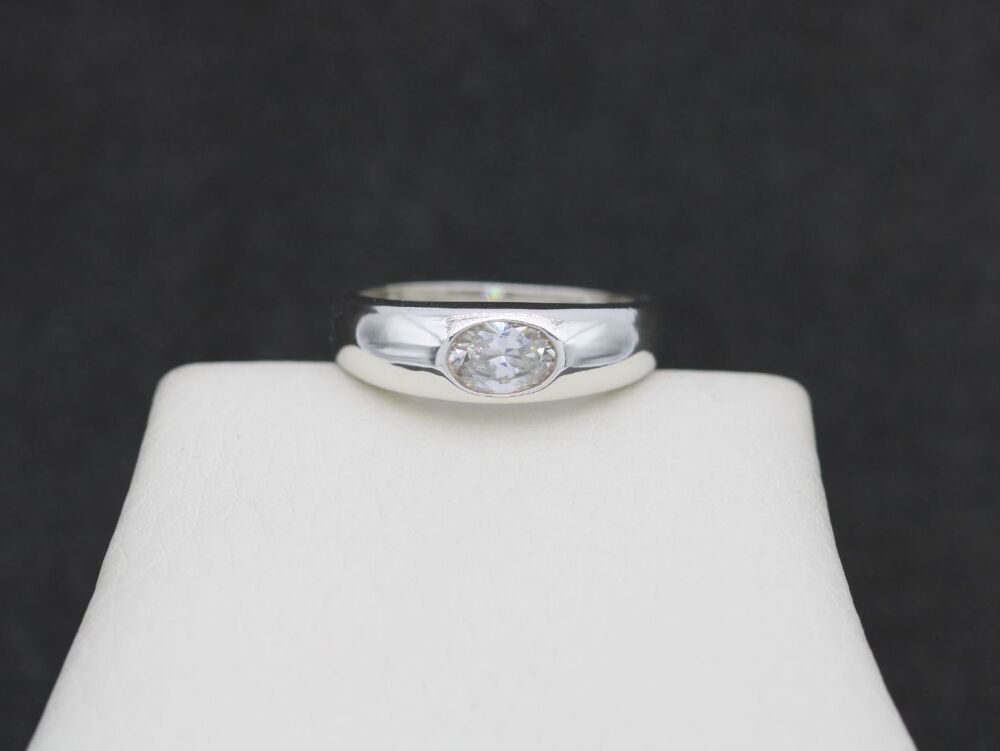 REFURBISHED Sterling silver domed ring with clear oval stone (O)