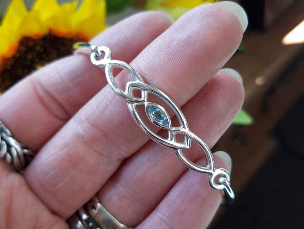 REFURBISHED Celtic sterling silver & blue topaz bangle