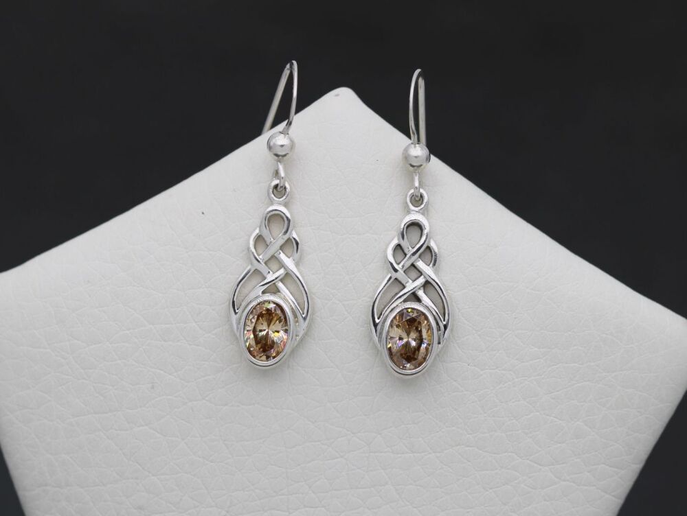 REFURBISHED Celtic sterling silver & citrus stone earrings