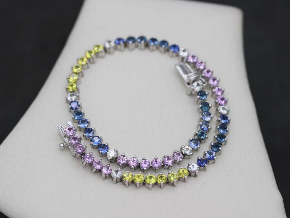 REFURBISHED Sterling silver & simulated gemstone tennis bracelet