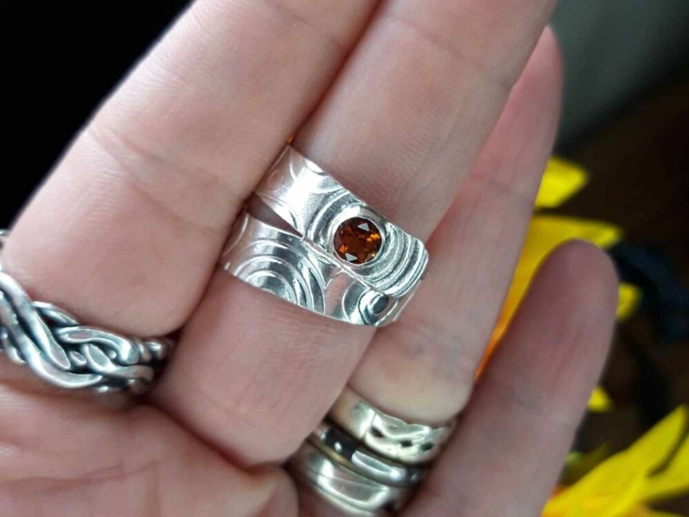 HANDMADE Sterling silver & madeira citrine wrap ring (V 1/2)