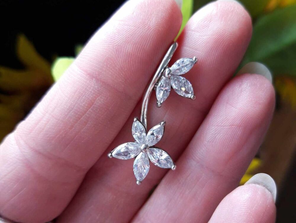 REFURBISHED Floral sterling silver pendant with clear marquise stone petals