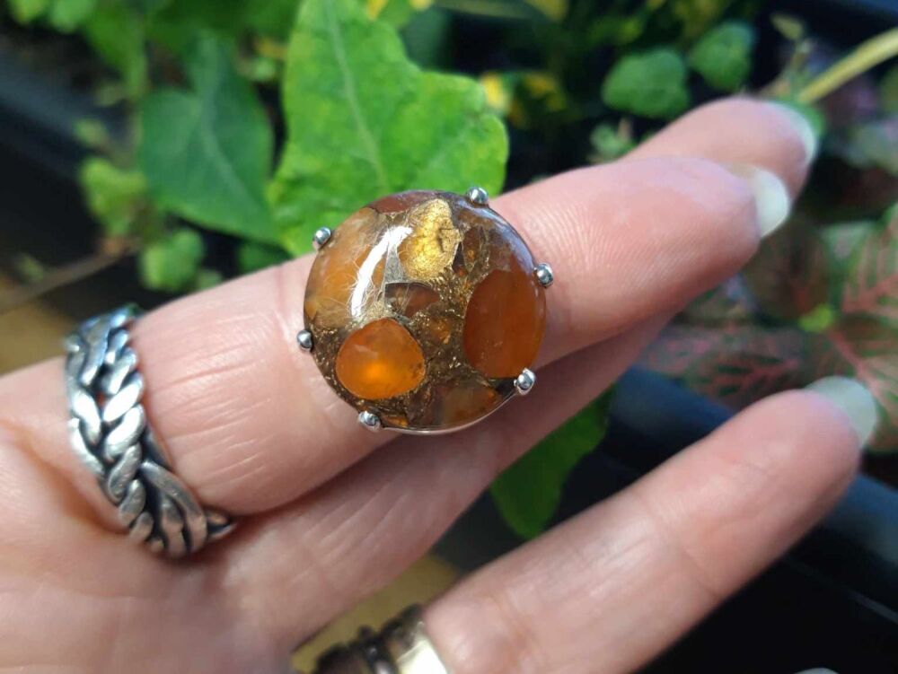 REFURBISHED Bold sterling silver & orange spiny oyster ring (M)