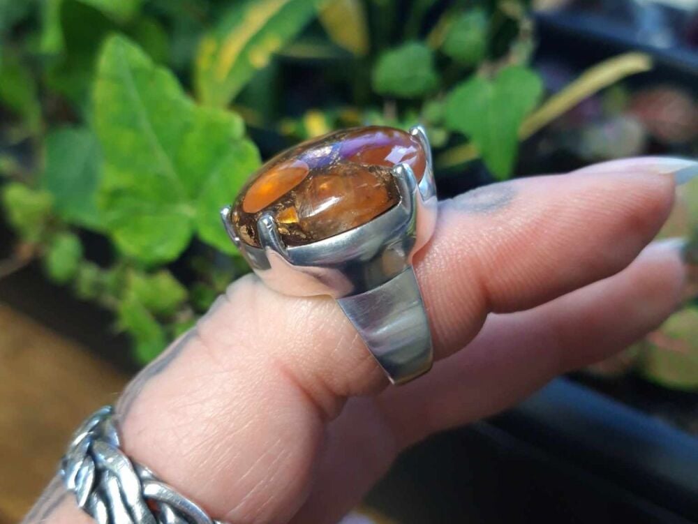 REFURBISHED Bold sterling silver & orange spiny oyster ring (M)