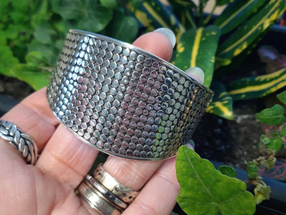 REFURBISHED Graduated dotty textured sterling silver wrist cuff