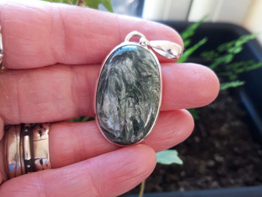 REFURBISHED Oval sterling silver & seraphinite pendant