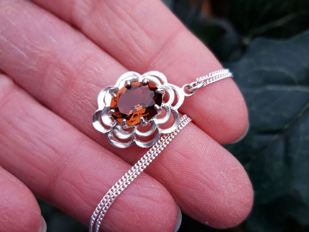 REFURBISHED Fancy vintage sterling silver & brown stone necklace