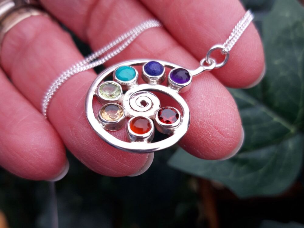 REFURBISHED Sterling silver shakra stone necklace