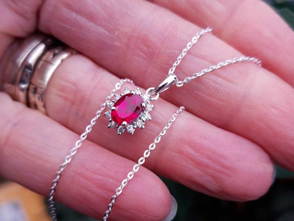 NEW Small sterling silver cluster necklace with pink & clear stones
