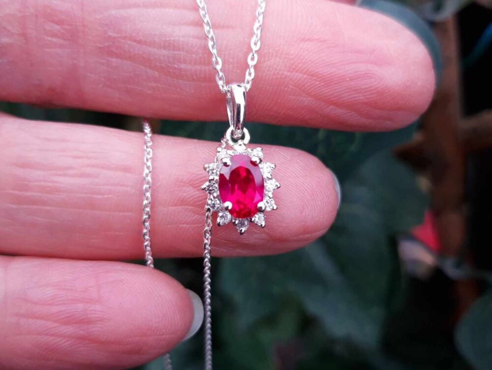 NEW Small sterling silver cluster necklace with pink & clear stones