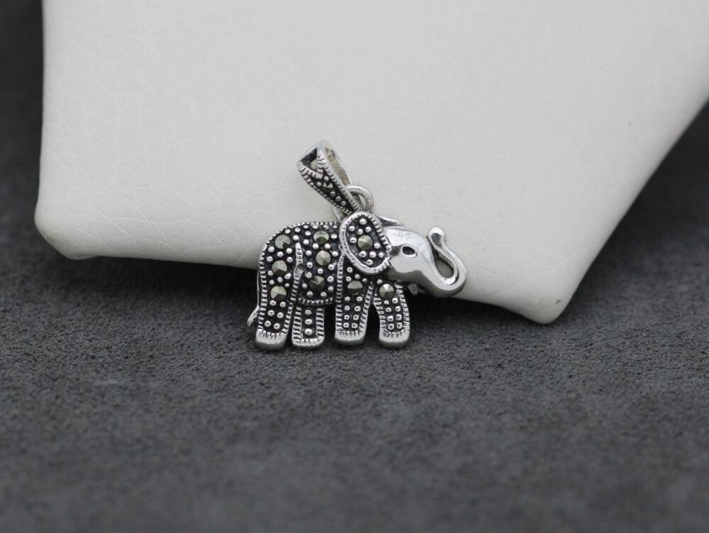 REFURBISHED Small sterling silver & marcasite elephant pendant