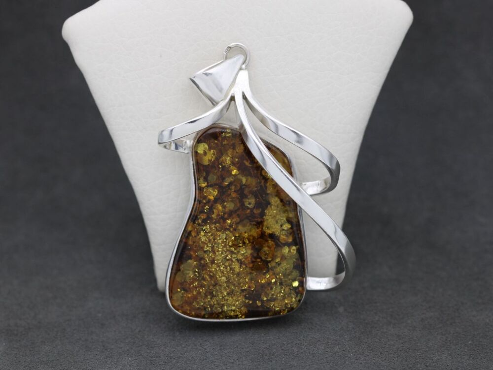 REFURBISHED Large asymmetric sterling silver & amber pendant