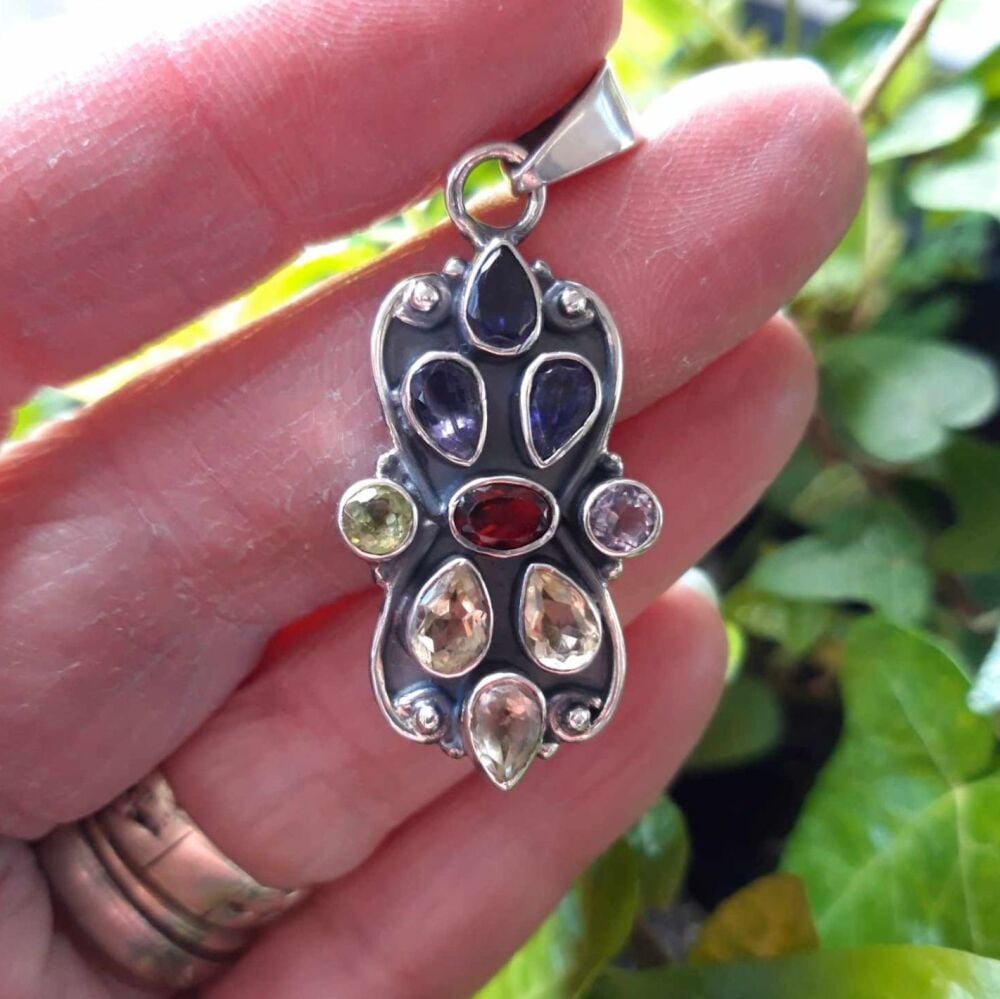 REFURBISHED Sterling silver & multi gemstone pendant