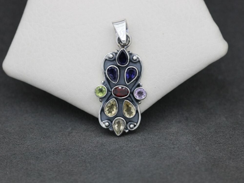 REFURBISHED Sterling silver & multi gemstone pendant