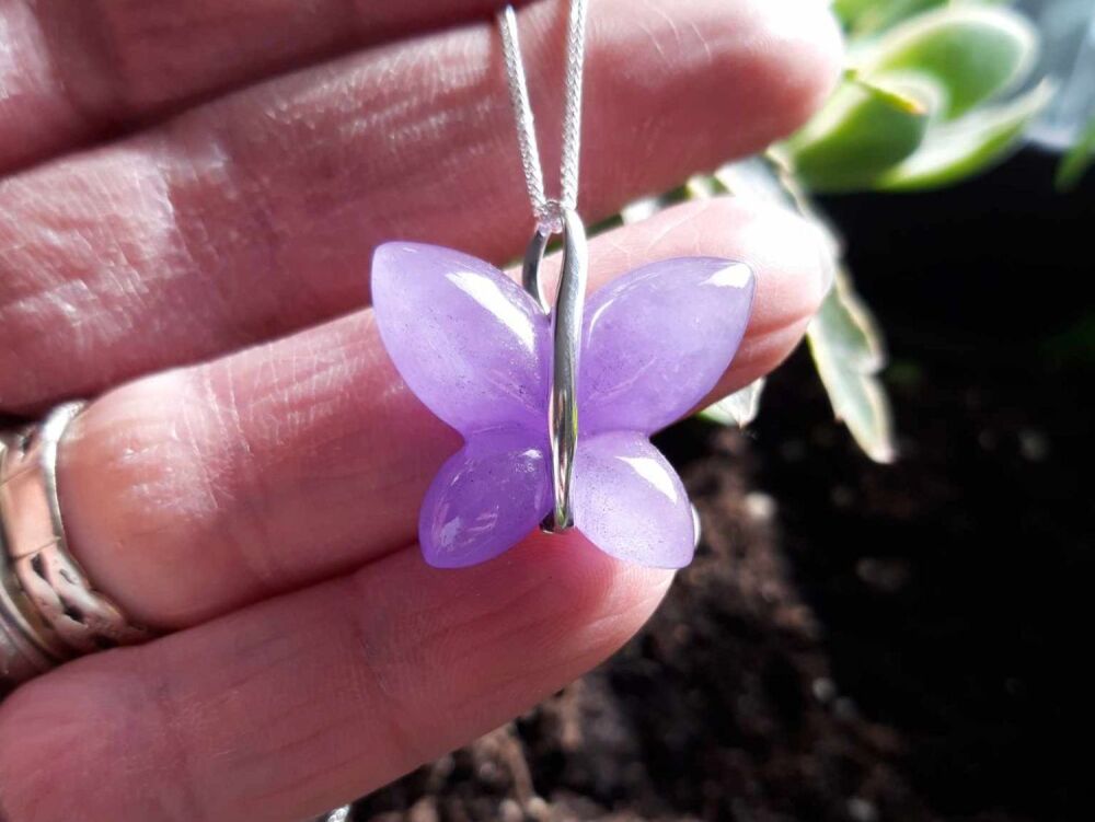 REFURBISHED Sterling silver & jadeite butterfly necklace