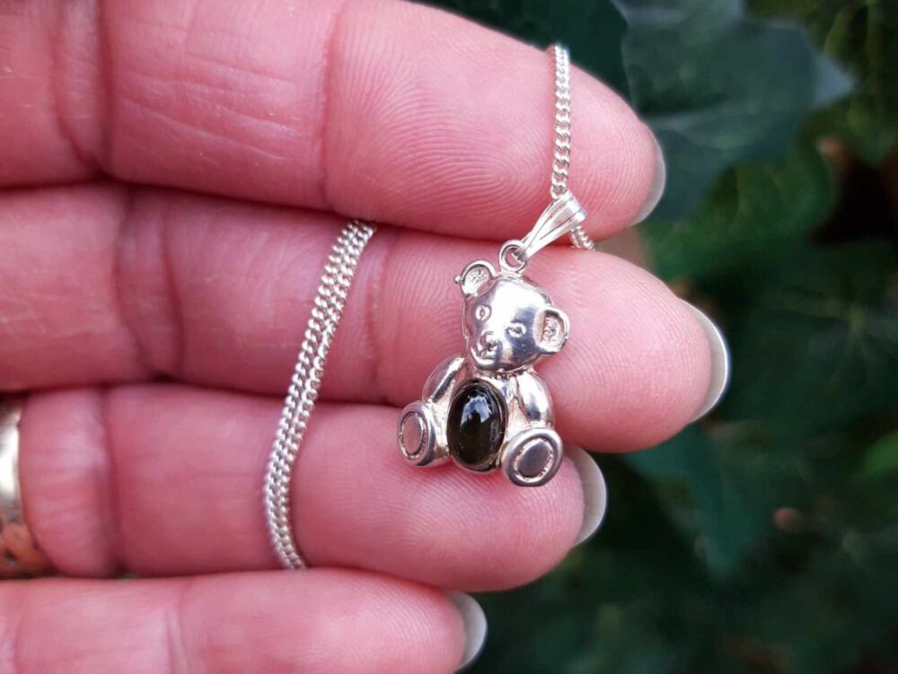 REFURBISHED Small sterling silver jelly belly teddy bear necklace