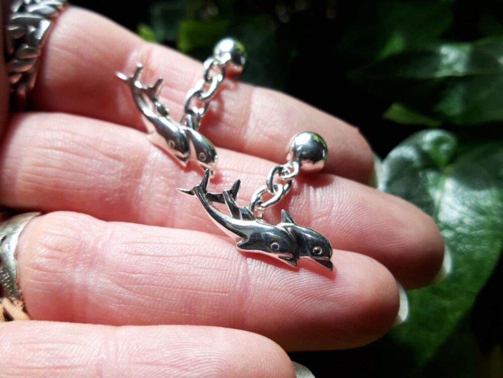 REFURBISHED Sterling silver dolphin cuff-links