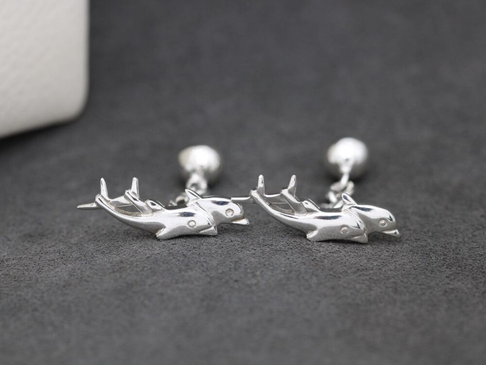 REFURBISHED Sterling silver dolphin cuff-links