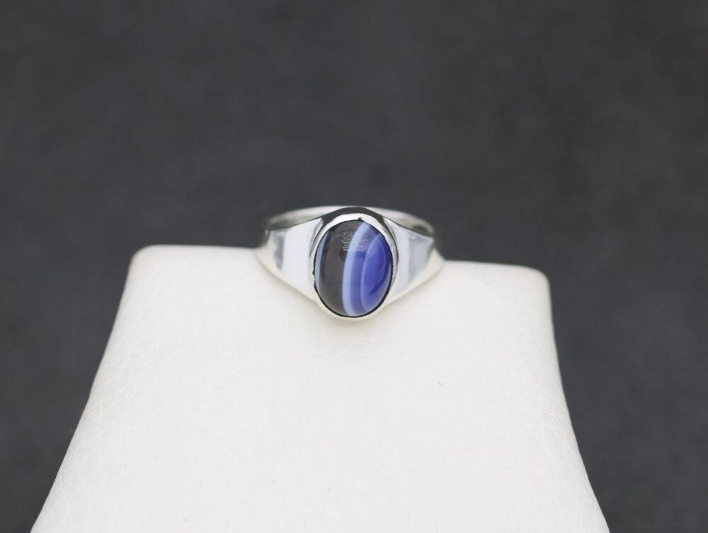 REFURBISHED Vintage sterling silver & blue agate ring (L ½)