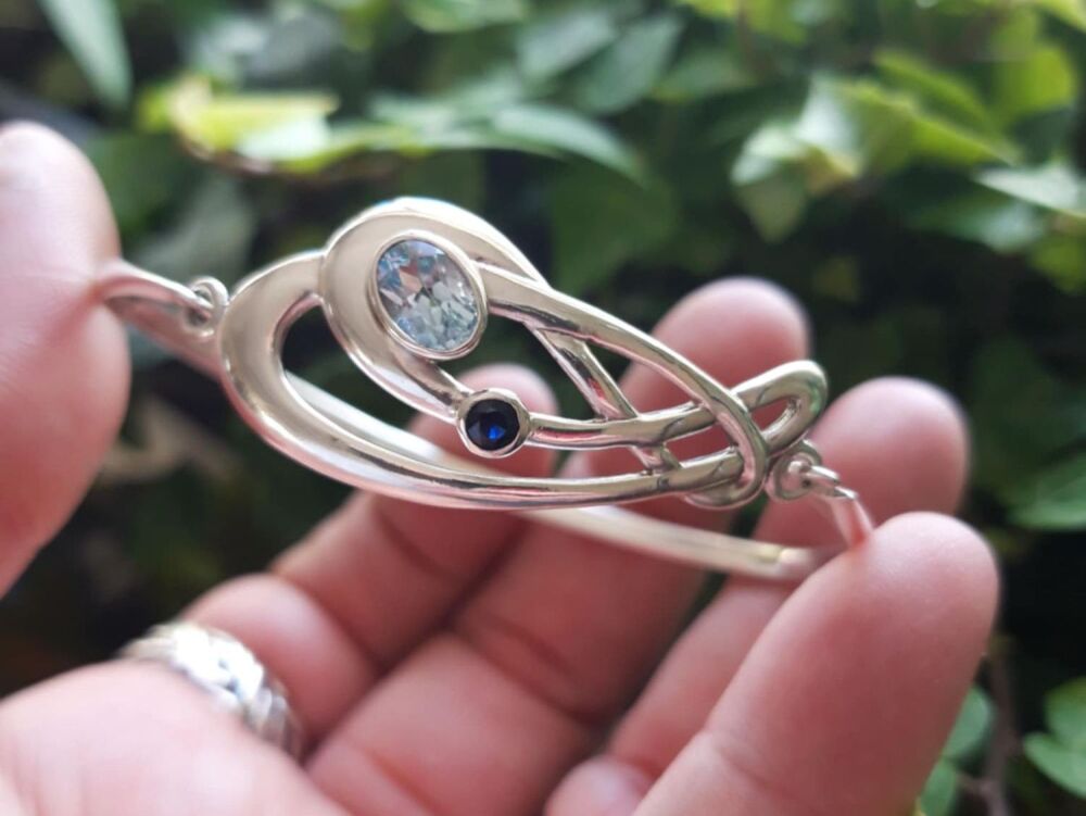 REFURBISHED Sterling silver, blue topaz & sapphire bangle