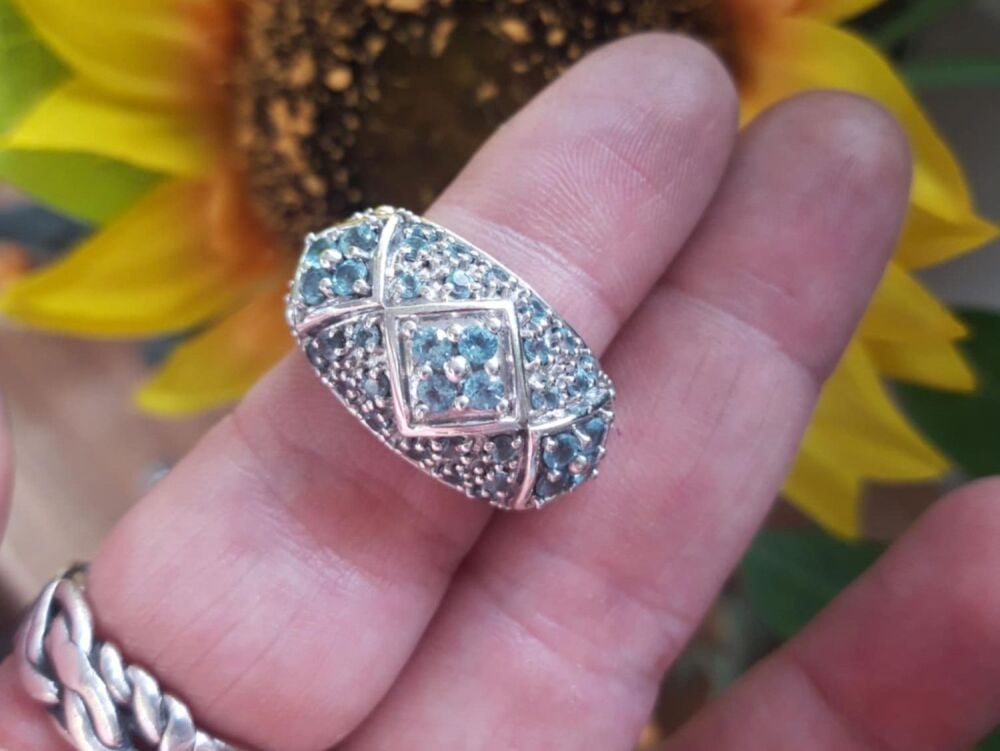REFURBISHED Statement sterling silver & blue topaz ring (O)