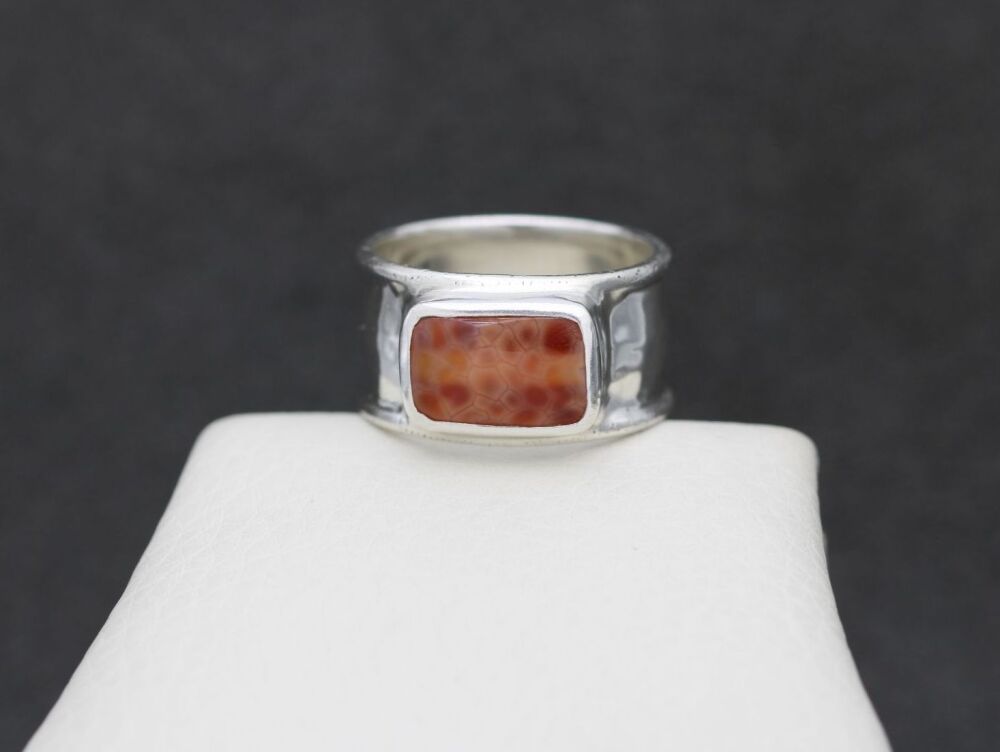 REFURBISHED Sterling silver & fire agate ring (Q ½)