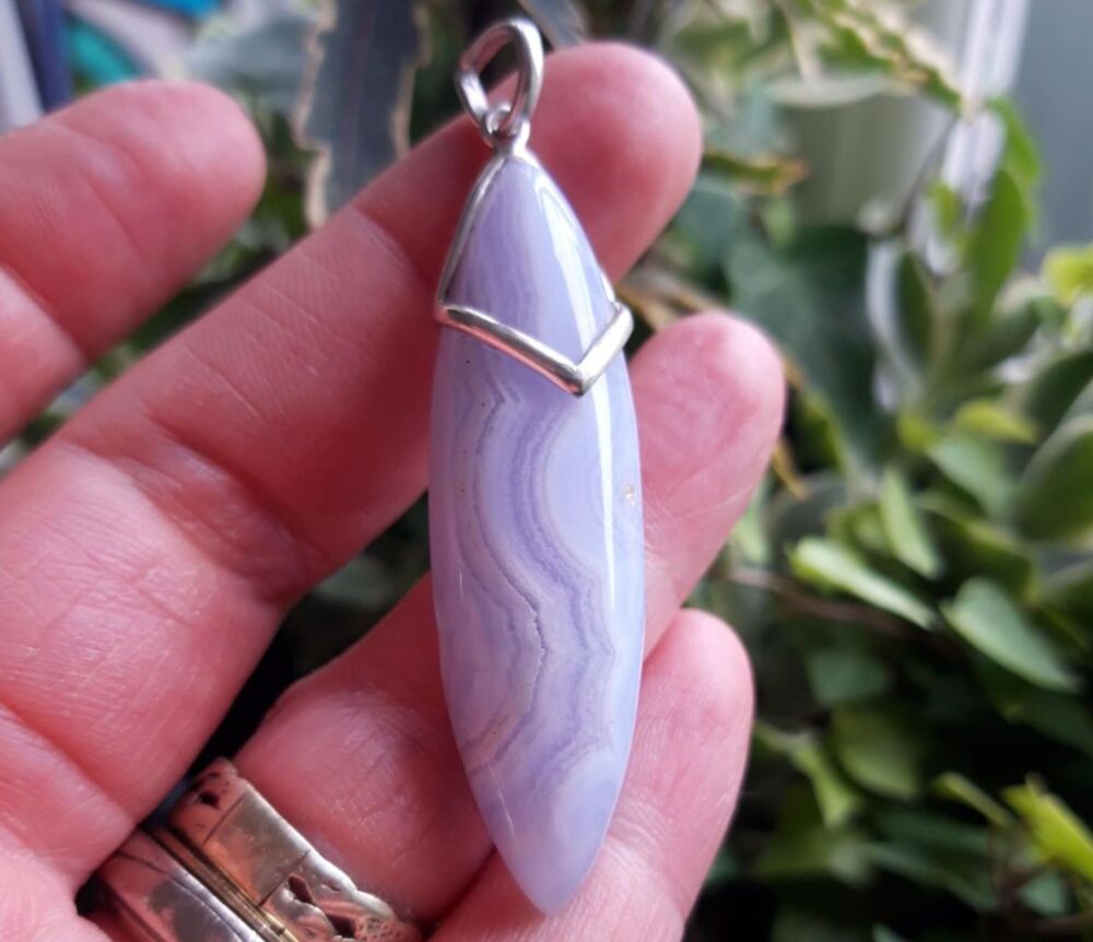REFURBISHED Long sterling silver & blue lace agate pendant