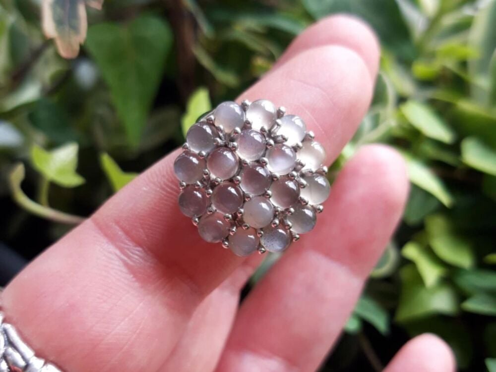 REFURBISHED Bold sterling silver & grey moonstone cluster ring (J ½)