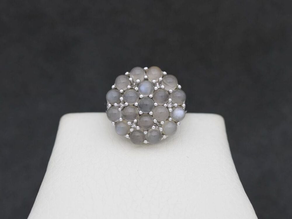 REFURBISHED Bold sterling silver & grey moonstone cluster ring (J ½)