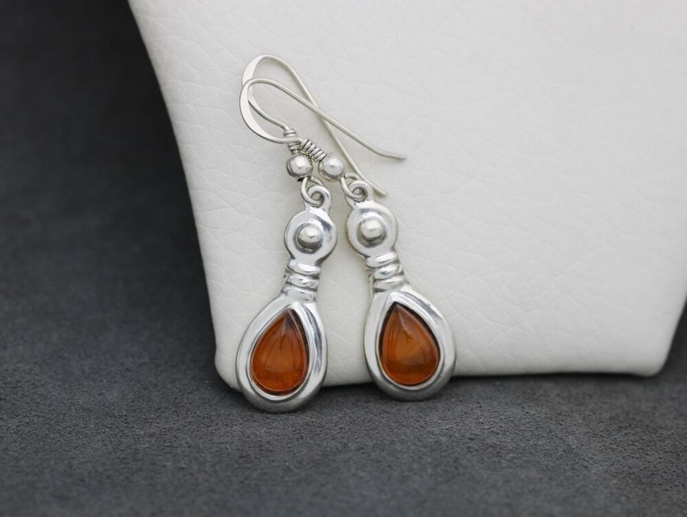 REFURBISHED Sterling silver & amber drop earrings
