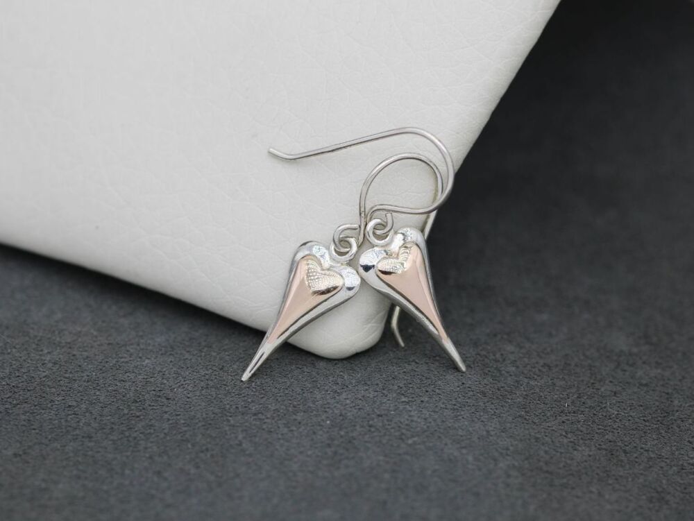 REFURBISHED Sterling silver & copper heart earrings