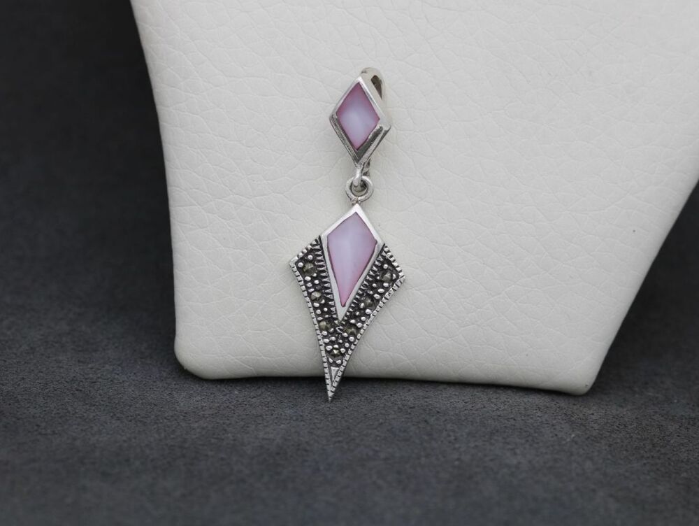 REFURBISHED Sterling silver, marcasite & pink mother of pearl pendant