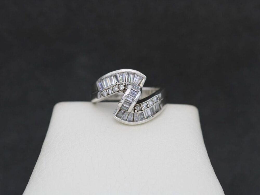 REFURBISHED Unusual sterling silver cocktail ring with clear stones (Q)